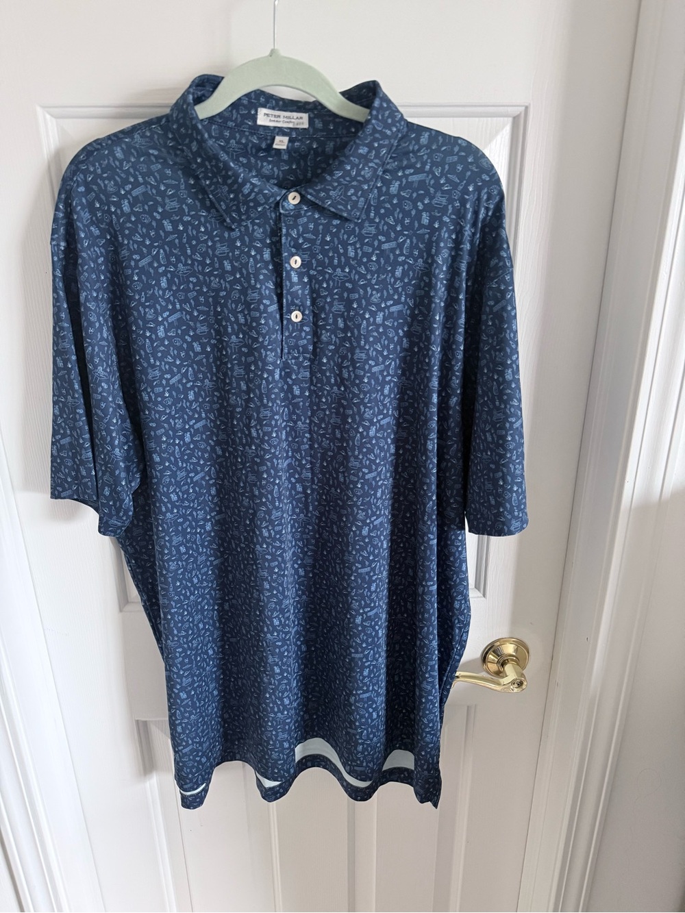 Peter Millar x Butterfield Country Club Navy Las Vegas Printed Polo Shirt EUC